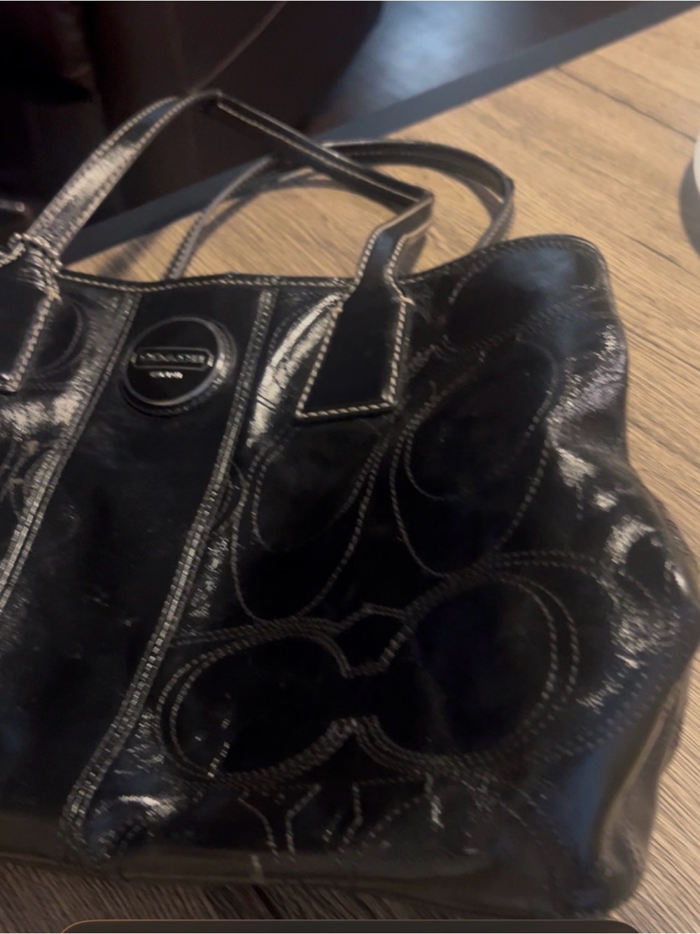 Coach Black Patent Signature Tote